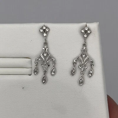 Висячие серьги-люстры из белого золота 14 карат с бриллиантовой огранкой 2,1 г 1,25 дюйма - Изображение 1 из 3