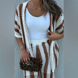 Commense Two Piece Pants Sweater Oversized Leisure Brown White SZ L NEW - Picture 1 of 11