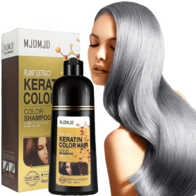 Champú para cabello color queratina gris plata, extracto de planta color de cabello completamente teñido Foto 1 de 4
