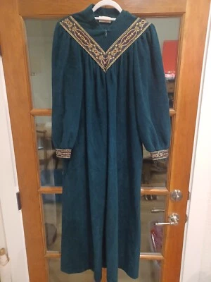 Bata larga de vellón vintage Vanity Fair para mujer verde azulado bordada 1/2 cremallera talla S Foto 1 de 4