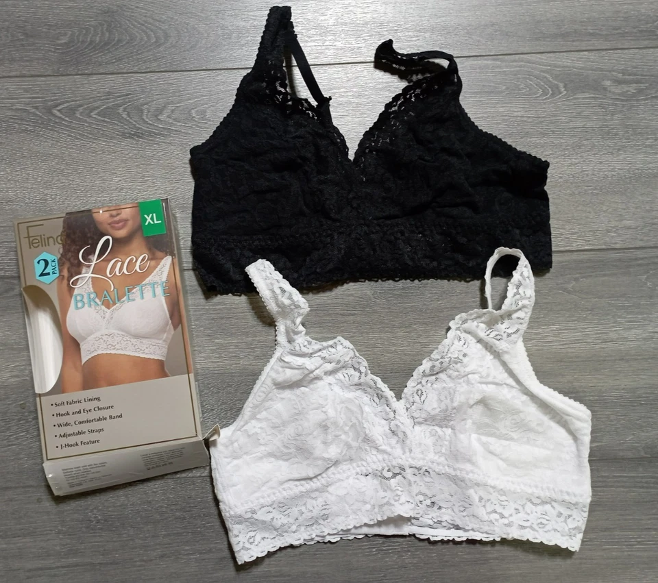 Felina Women's 2-Pack Lace Bralette White & Black Size XL