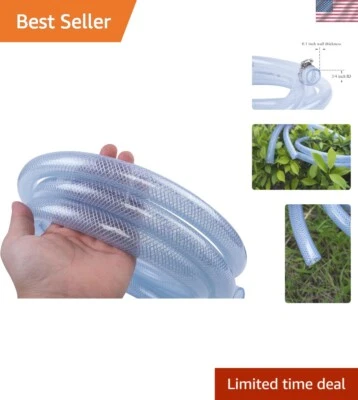 Durable Braided Clear PVC Tubing 3/4" ID, 25ft - 200 PSI Rated for Versatile Use - Image 1 of 4