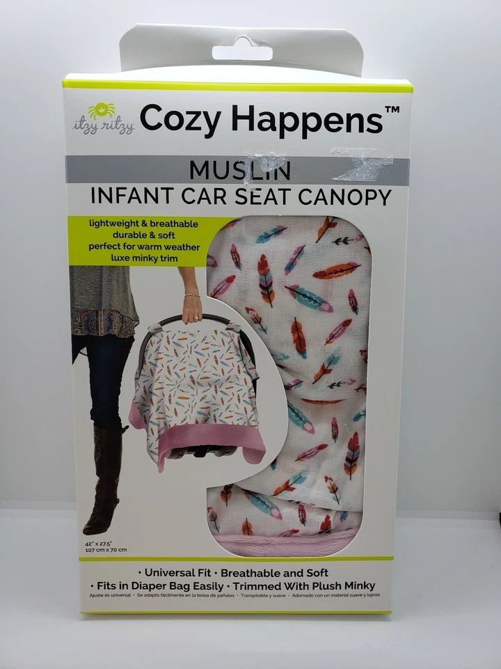 Itzy Ritzy Acogedor Asiento de Coche Infantil Toldo Muselina Plumas Flotantes Foto 1 de 4