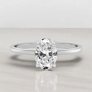 Oval Diamond Engagement Ring IGI Certified Lab Created 1.10 Ct 14K White Gold - Picture 1 of 12