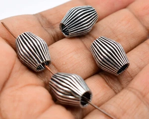 25 Pc 14X11mm Oval Bead Corrugated Barrel Bead Drum Bead Oxidized Silver Plated - Picture 1 of 3