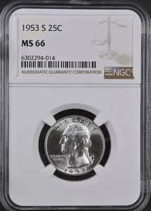 1953-S 25C Washington Quarter Dollar NGC  MS66   6302294-014 - Picture 1 of 2