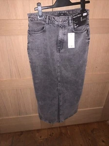Ladies/teens Maxi Skirt Size 12 Mid Grey Denim Bleached By F&F Bnwt - Picture 1 of 5