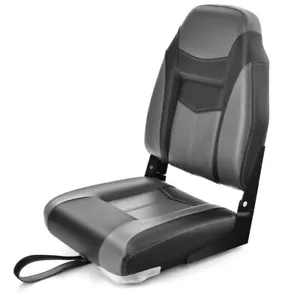 High Back Folding Fishing Boat Seats Black Grey Sponge Cushion W/Flexible Hinges - Picture 1 of 10