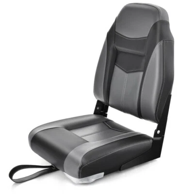 High Back Folding Fishing Boat Seats Black Grey Sponge Cushion W/Flexible Hinges - Image 1 of 4
