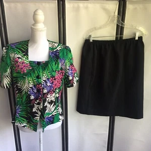 Staurt Alen Petites Damen PM Vintage 80er 2-teiliges Outfit Jungle Green Made USA D2 - Bild 1 von 11