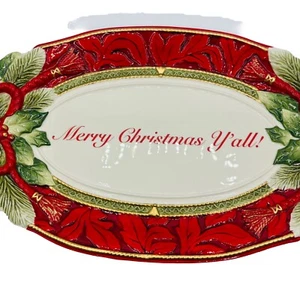 Fitz and Floyd “Merry Christmas Y’all” Server Dish Platter Plate 17.5”x10" New - Picture 1 of 8