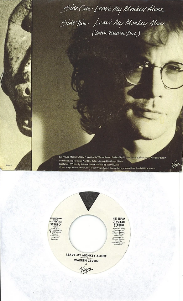 WARREN ZEVON  Leave My Monkey Alone  rare promo 45 with PicSleeve - Image 1 of 1