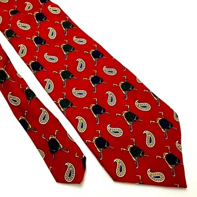 Corbata de seda con logotipo en bloques de colores Tommy Hilfiger vintage roja jockey corta ancha Foto 1 de 4