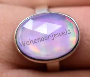 Polarlicht Pink Opal 925 Sterlingsilber Verstellbarer Ring Oval Schöne Damen - Bild 1 von 9