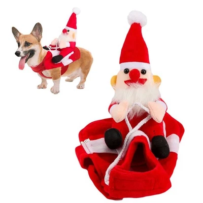 Pet Dog Cat Puppy Costume Christmas Xmas Santa Claus Riding Apparel Outfits