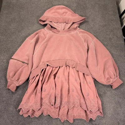 Sudadera con Capucha Free People Sweet Streets Mujer Pequeña Malva Volantes Manga Abullonada Lagenlook Foto 1 de 4