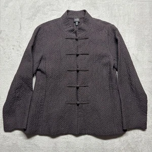 Eileen Fisher Jacket Womens XS Brown Wool Linen Textured Mandarin Collar - Picture 1 of 8