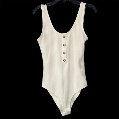 Body acanalado con botones delanteros H&M para mujer talla pequeña marfil sin mangas capas Foto 1 de 4