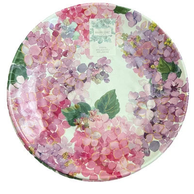 NEW Shabby Chic Purple Pink Hydrangea Floral 11” Melamine Dinner Plates Set of 4 - Image 1 of 3