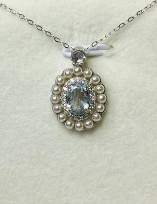 Collar colgante de plata de ley 925 natural de perlas de aguamarina azul de Santa María Foto 1 de 4