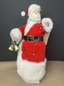 Vintage Santa Claus Tree Topper 13” Red Velvet Coat Toy Sack & Bells 1980s - Picture 1 of 5