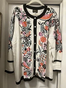 Bob Mackie Black Multi Buttoned Cardigan With Fruits & Flowers Design In 3X - Picture 1 of 21