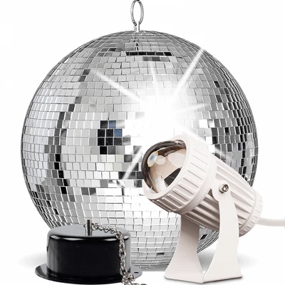 Mirror Ball Kit 30 Party Disco Light Set 30cm Mirrorball Motor White Pin Spot - Image 1 of 4