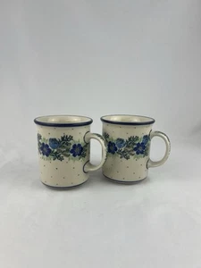 Set of 2 Ceramika Artystyczna Boleslawiec Polish Floral Coffee Tea Mugs EUC - Picture 1 of 8