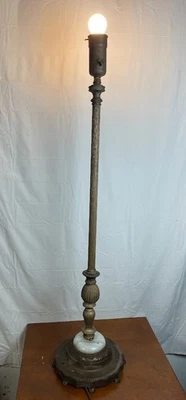 Antique Brass and Marble Floor Lamp Torchiere Tested and Working NO Shade - Image 1 of 4