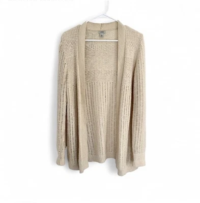 L.L. Cardigã feminino Bean algodão longo aberto malha tamanho P marfim preppy clássico - Imagem 1 de 4