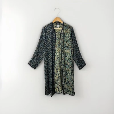 Koos of Course 100% Silk Open Kimono Cardigan Duster Paisley Boho Festival Art M - Image 1 of 4