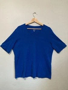 CHICO’S Women’s Size 2 Blue Tee Short Sleeve Shirt Top Cotton V Neck - Picture 1 of 11