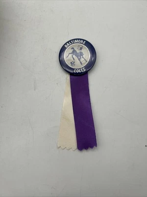 Vintage 1970's Pin Back Button Baltimore Colts NFL With Ribbons 1.75” - Image 1 of 4