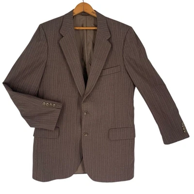 Jaqueta Lanvin Paris Vintage Anos 70 Lã Virgem Listra Marrom Masculina Luxo 42 Longa - Imagem 1 de 4