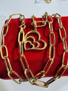 Pure 18K 750 Saudi Real Fine Gold Heart Necklace 17.5”/18” Long 8g 5.5mm - Picture 1 of 24
