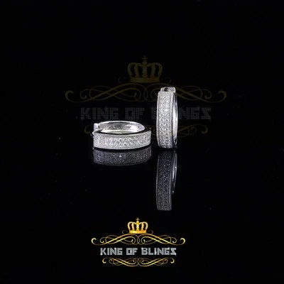 Pendientes de aro Huggie de 2 filas helados de plata de ley 925 de oro blanco hip hop para hombre Foto 1 de 4