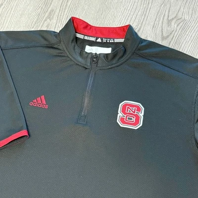 Adidas NC State Wolfpack 1/4 Zip Mesh Knit Pullover Mens XL Black SS Lightweight - Image 1 of 4
