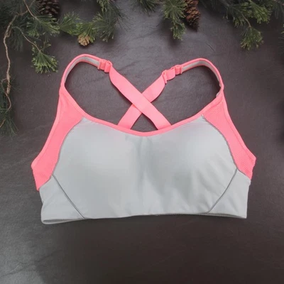 Sujetador deportivo Danskin Now para mujer 38DD gris rosa acolchado espalda cruzada atlético Foto 1 de 4
