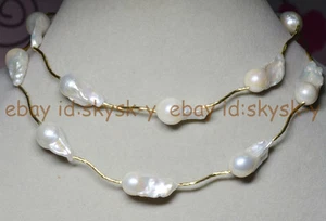 Stunning 15-23mm South Sea Natural White Keshi Pearl Station Necklace 14k Clasp - Picture 1 of 16