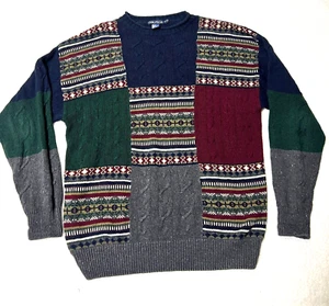 Vintage 90s Nautica Sweater Madras Argyle Block Crewneck Sweater Men’s XL - Picture 1 of 4