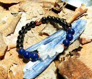 Lapis Lazuli, Selenite & Magnetic Hematite Gemstone & Copper Bracelet size 7.5 - Picture 1 of 3