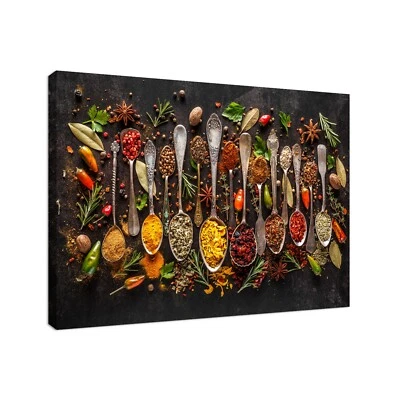 Decoración de pared de cocina, póster de cocina, cucharas hierbas impresión en lienzo, impresión de especias Foto 1 de 4