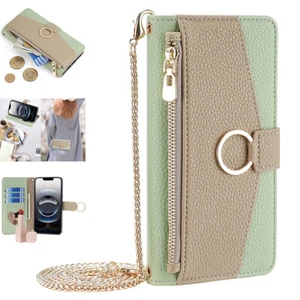 Wallet Case For iPhone 16e Crossbody Leather Zipper Pocket Stand Full Body Cover - Picture 1 of 12