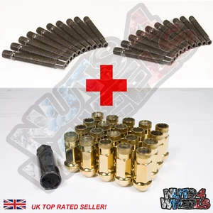 20 Wheel Stud Conversion kit GT50 GOLD Nuts 82mm +17 fit BMW 5 Series E34 E39 - Picture 1 of 2
