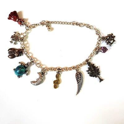 Charm Bracelet Animals Nature Music Adjustable Glass Accents Repurpose Wear - Image 1 of 4