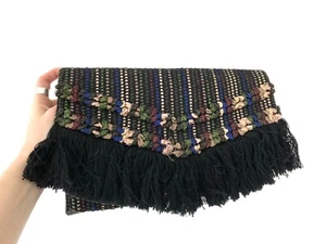 Stella & Dot TAJ Multicolor Metallic Woven/Fringed Trim Envelope Clutch Bag BOHO - Picture 1 of 7