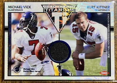 MICHAEL VICK / KURT KITTNER 2002 PRIVATE STOCK TITANIUM JERSEY SERIAL # 098/300 - Image 1 of 2