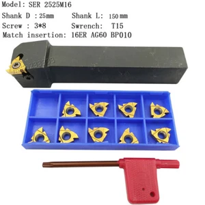SER2525M16 Lathe Cutting Tool Threading Tool Holder + 16ER AG60 BP010 CNC Insert - Picture 1 of 3