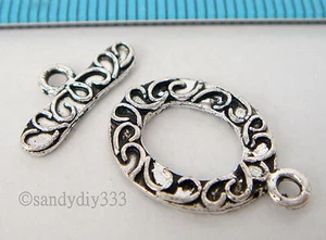 1x STERLING SILVER OVAL FLOWER TOGGLE CLASP 14.5mm #1869 - Picture 1 of 2
