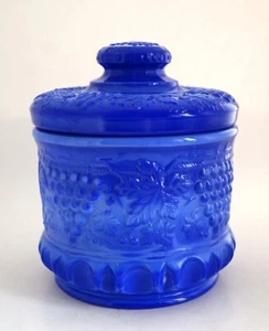 Vintage Blue Slag Glass Fenton Grape & Cable Tobacco Jar - Picture 1 of 7
